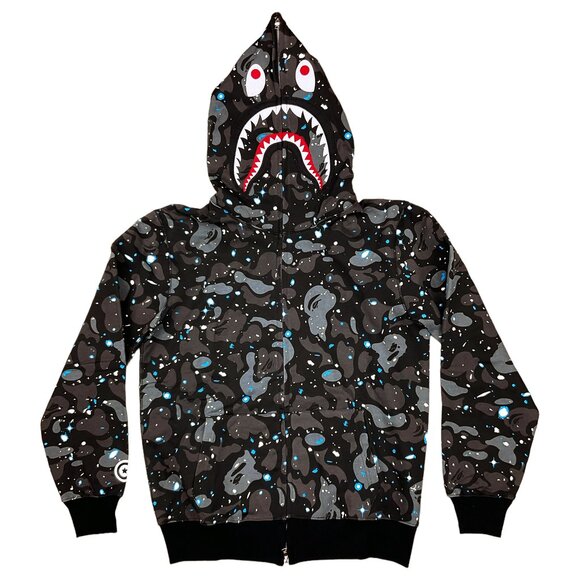 BAPE Space Camo Shark WGM Hoodie Sweatshirt Black | A Bathing Ape - Picture 2 of 12